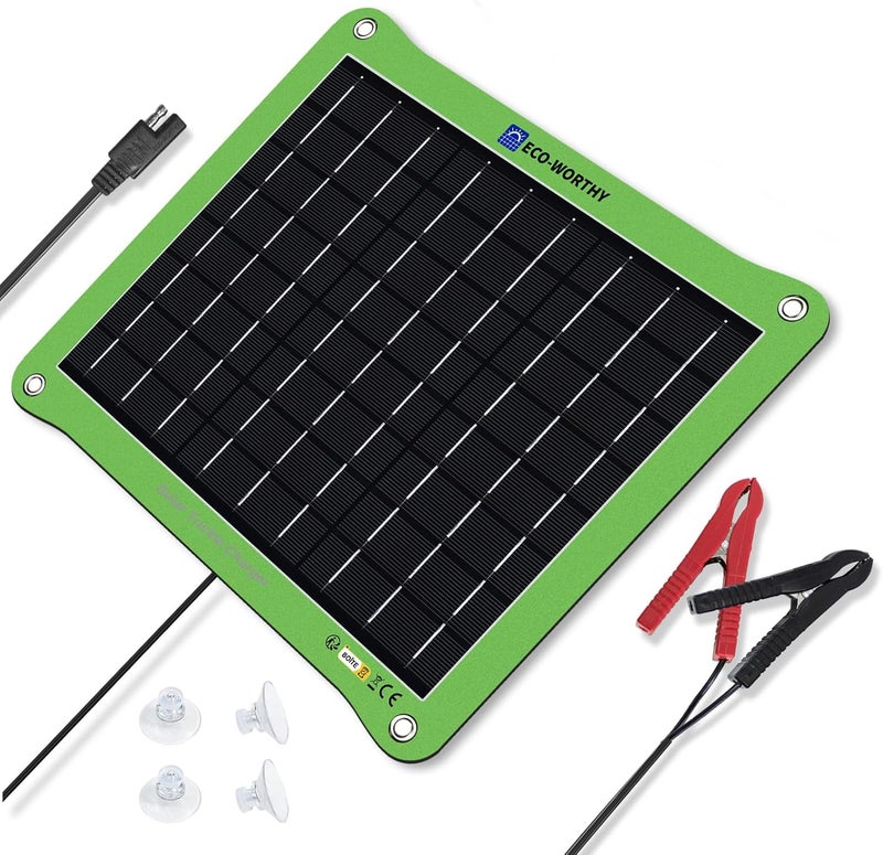 ECO-WORTHY Upgrade 7.5W Solar Car Battery Charger Maintainer 12V Waterproof Solar Panel Portable Solar Trickle Charger for Car Truck Boat Lawn Mower RV Trailer Tractor Utility Vehicle Battery - Image 1